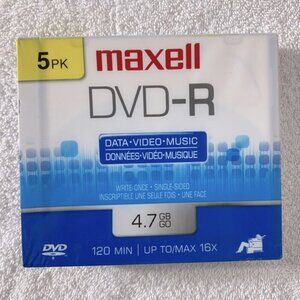 Vintage Maxell DVD-R Write Once Single Sided 4.7GB 120 Min 5 Pack Blank Discs